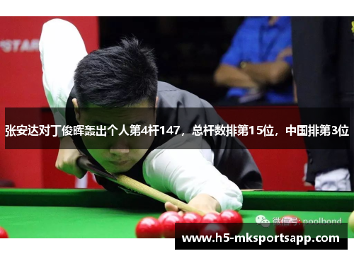 张安达对丁俊晖轰出个人第4杆147，总杆数排第15位，中国排第3位